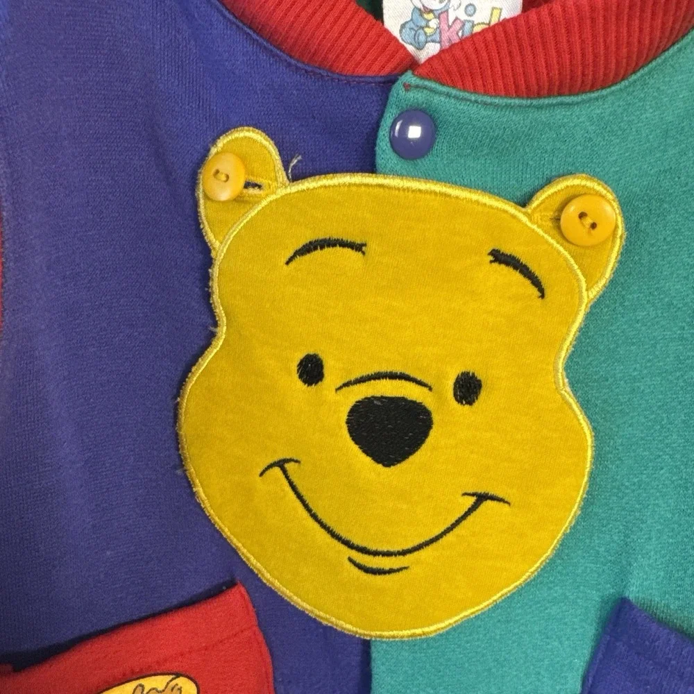 Vintage Disney Kids Winnie The Pooh Colorblock Romper Size 12 Months Long Sleeve